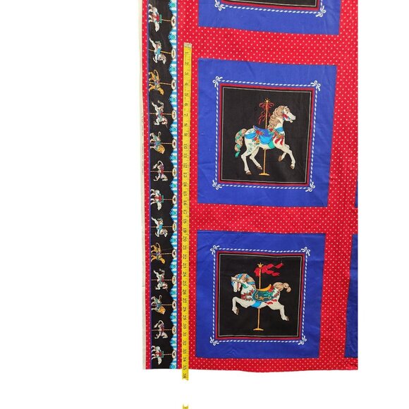 Vintage Carousel Horse Fabric Panel Cranston Print Red Blue Quilting Material Ca - Picture 6 of 16